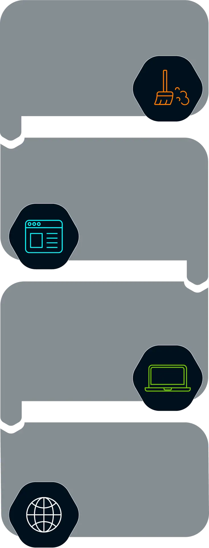Icons representing the store locator tool’s web integration capabilities for accurate SEO data.